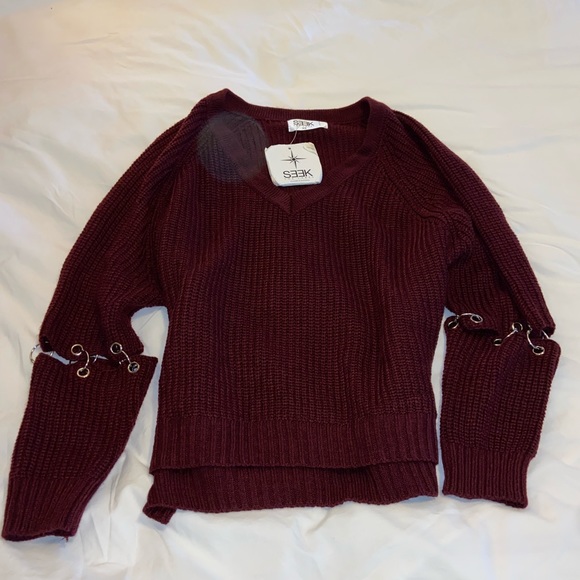 LF Burgundy Sweater with chain detail on sleeve - Picture 1 of 4